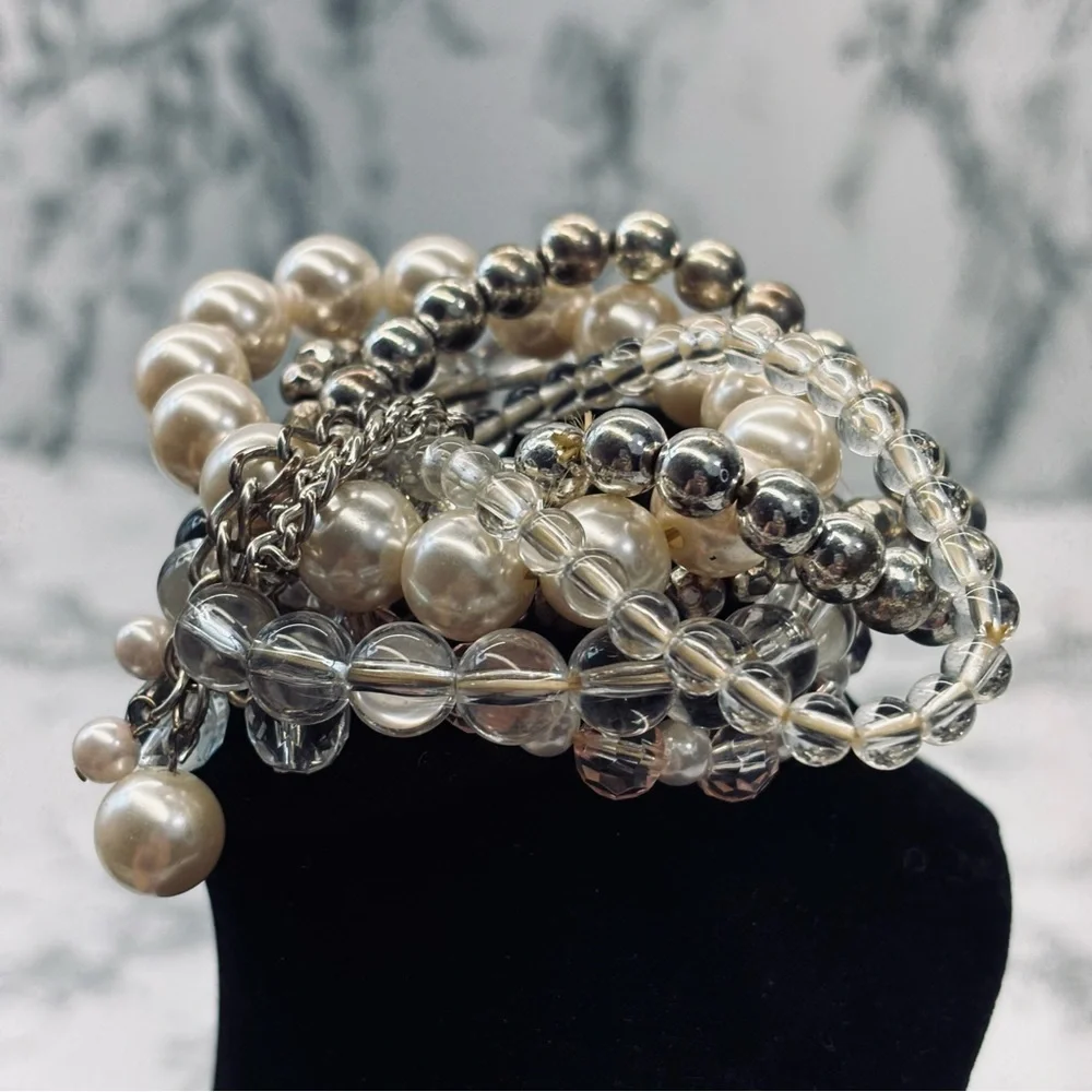 Elegant Pearl and Silver Bracelet Set